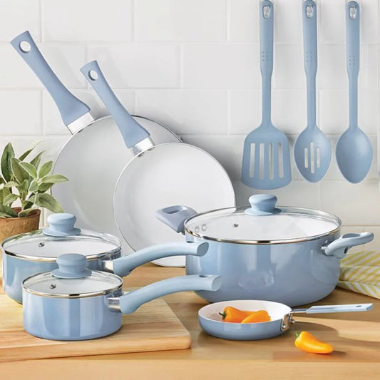 Blue Linen Pots And Pans Set