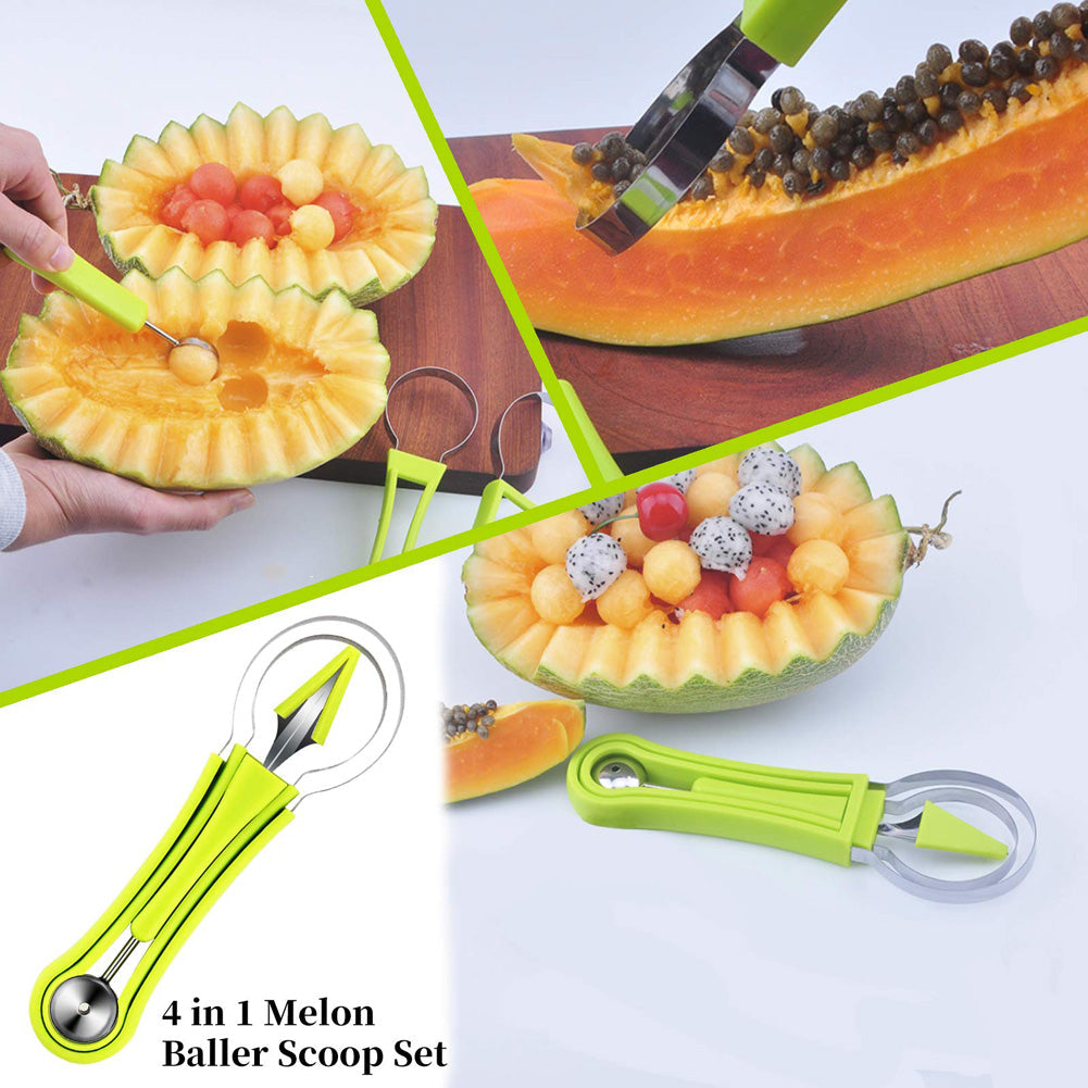 4 in 1 Melon Cutter Scoop Fruit Carving Knife Fruit Cutter Kitchen Gadgets