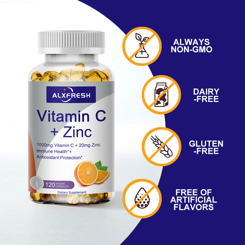 Alxfresh 120PCS Organic Vitamin C+Zinc Capsules Supplements